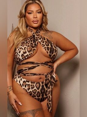 Fashion Nova Brown & Black Leopard Print Bikini Set